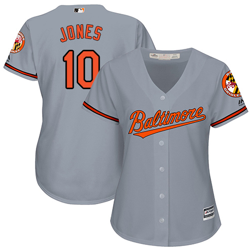 Baltimore Orioles 10 Adam Jones Grey Road Womens Stitched MLB Jersey Womens