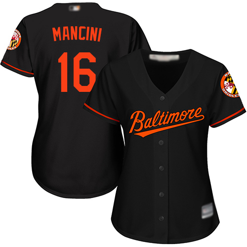 Baltimore Orioles 16 Trey Mancini Black Womens Alternate Stitched MLB Jersey Womens