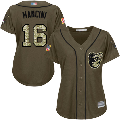 Baltimore Orioles 16 Trey Mancini Green Salute to Service Womens Stitched MLB Jersey Womens